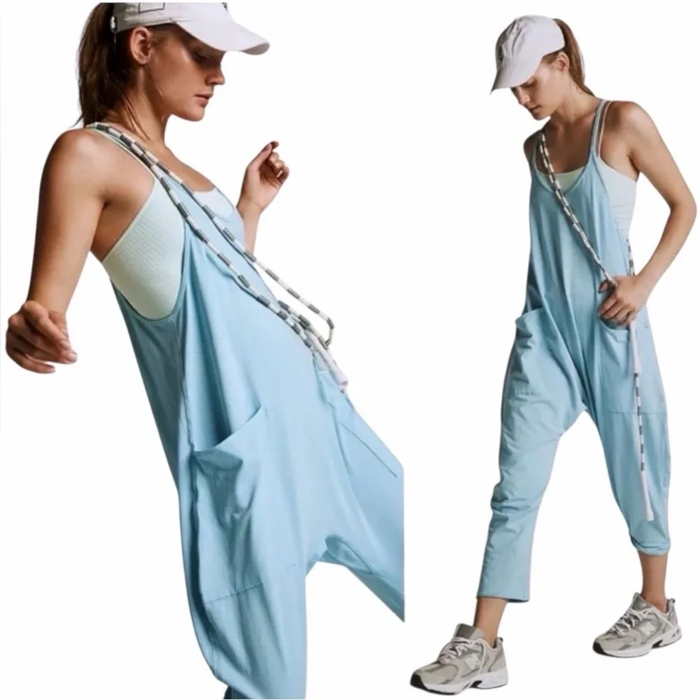 Free People FP Movement Hot Shot Jumpsuit Pants Romper Mediterranean Blue XS NWT - Picture 7 of 16